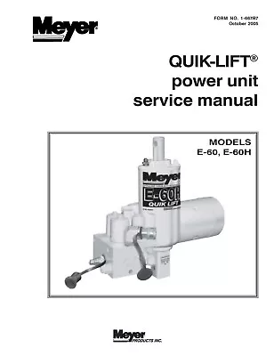 Snow Plow Pump Service Manual E60 & E60-H Meyer • $19.97