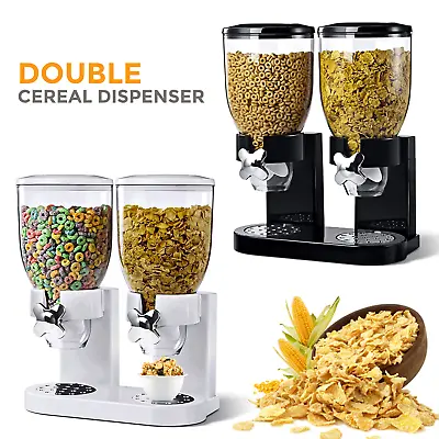 Dry Food Storage Double Cereal Dispenser Pasta Container Machine Black / White • £12.85