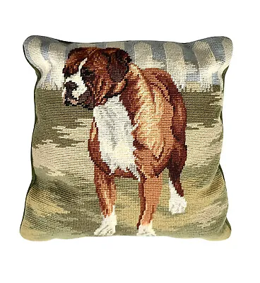 Dog Design Decorative Pillow Bulldog Boxer Needlepoint Tapestry Vintage Decor • $140