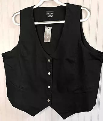 City Chic Womens Vest 22 Rich Black Breathable Silver Button Comfort NEW • $46.14