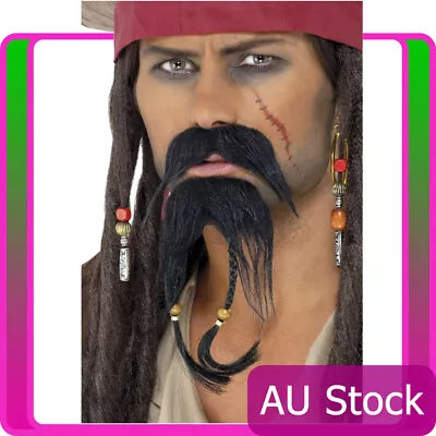 Pirate Beard Moustache Facial Hair Set Caribbean Jack Sparrow Costume Accessory  • $9.49