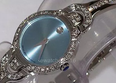 New Movado Kara Blue Women’s Ladies Custom Diamond Watch 0605283 Aprx (0.90CT) • $1099