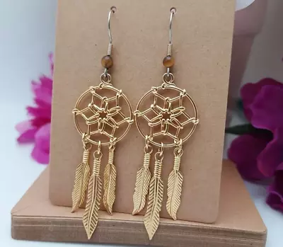 Gold Medicine Wheel Earrings Drop Dangle With Free Gift Gift Bag NEW • $1.79