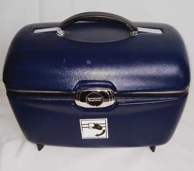 Vintage American  Tourister  Navy Blue Hard Shell Train Case Luggage With Tray • $25