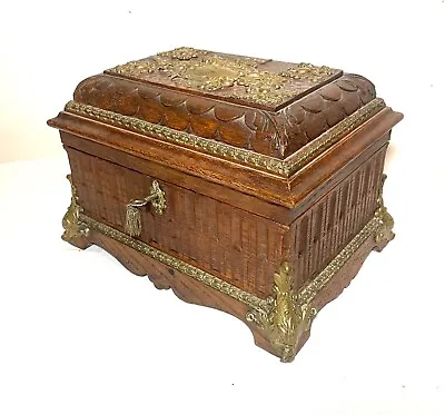 $889.99 • Buy High Quality 1800's Antique Handmade Carved Wood Ornate Brass Jewelry Box Casket