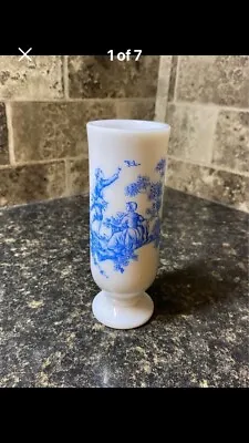 Vintage 1980’s Blue And White Avon Milk Glass Vase With Handle • $14.55