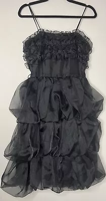 Cha Chez Vintage 80s Black Prom Party Tiered Bubble Dress With Ruffles 7/8 Small • $44.99