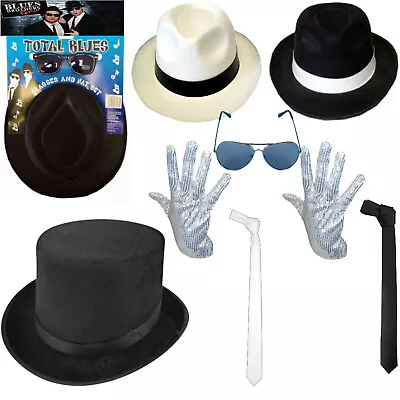 Michael Jackson Hat & Sequin Glove Set Deluxe Fancy Dress Gangster Costume  • £7.99