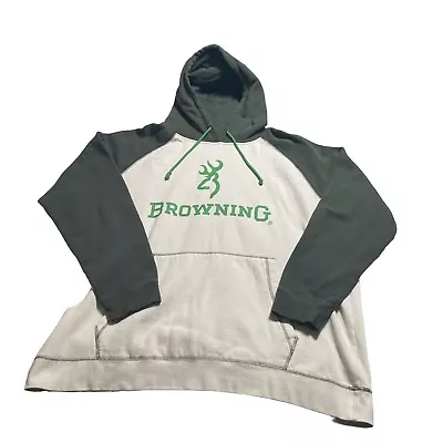 Browning Drab Green & Off-White Buckmark Logo Hoodie Size 2XL XXL • $26.54