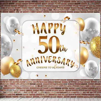 Happy 50th Anniversary Backdrop Banner - Cheers To 50 Years Anniversary Party... • $21.47