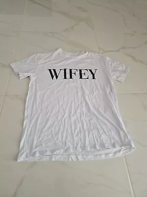 Women's Size 8/10 'Wifey' Printed Loose Fit White T.Shirt • £2.99