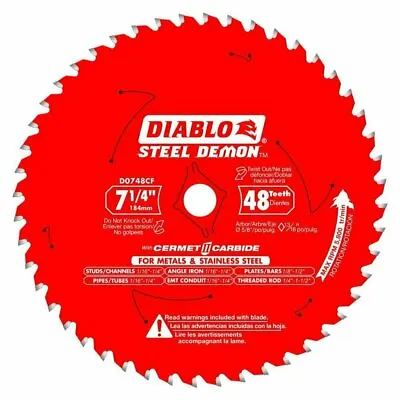 Diablo D0748CF Steel Demon Metal Cutting Circular Saw Blade 7-1/4 X 48 Tooth • $21.96