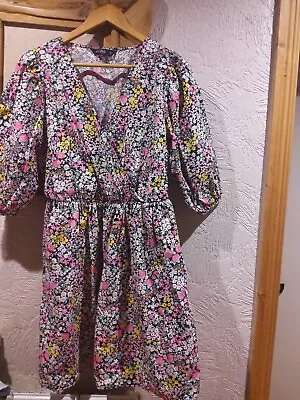 F&F Pink Yellow Floral Dress Size 12 • £8