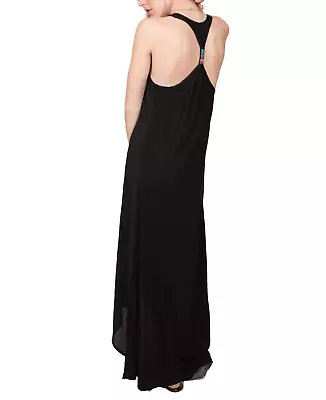 Maxi Dress In Black Jersey With Beaded Racer Back - Summer Dress  - Size M UK 12 • £8