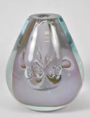 Dominick Labino Art Glass Vase Aqua & Pink 1979 • $650