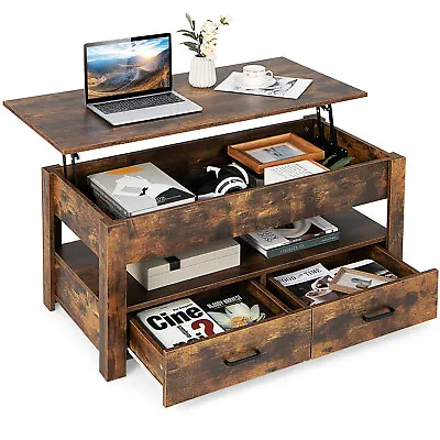 $176.99 • Buy Giantex Coffee Table 3-Tier Lift Up Top Mechanical Table W/ Drawers Rustic Brown