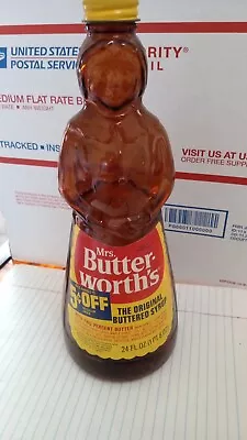 Vintage Mrs. Butterworth's Syrup Amber Glass Bottle Lg  24 Oz  With Label  • $75