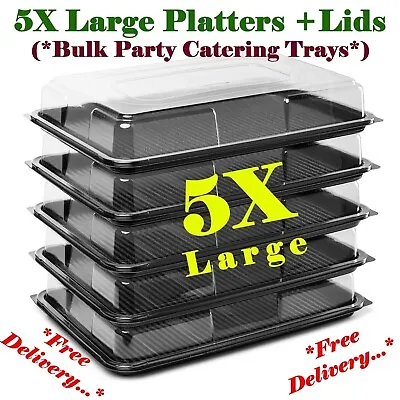 £18.99 • Buy 5X Large Plastic Catering Sandwich Platters Trays + Lids For Buffet Food Party