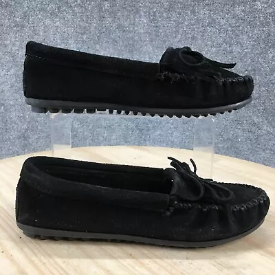 Minnetonka Shoes Womens 7 Kilty Casual Slip On Moc Loafer Black Suede Flats • £22.17