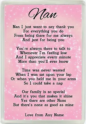 Personalised Nan Poem Jumbo Fridge Magnet Ideal Birthday Keepsake Gift M181 • £5.99