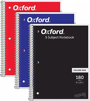 Spiral Notebook 3 Pack 5 Subject College Ruled Paper 4 Dividers 8 X 10-1/2 I • $15.25