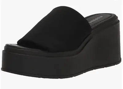 Madden Girl Womens Wesley Slip On Heeled Wedge Sandals Black-Sz 7 • $25.99