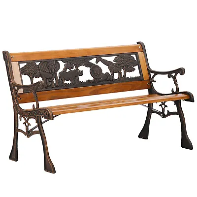 Patio Garden Bench Park Porch Chair Cast Iron Hardwood Furniture Animals 335 • $61.99
