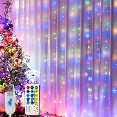 8 Mode Twinkle Curtain Lights 300LED Fairy String Lights Backdrop Dripping Light • $6.99