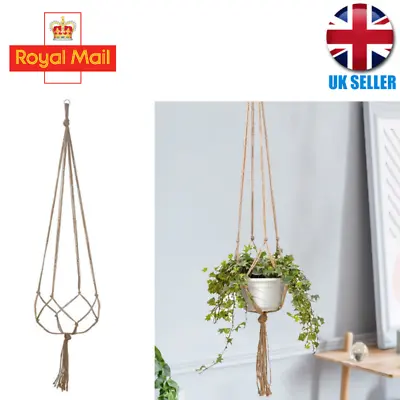 Jute Macrame Plant Hanger Flower Pot Holder Hanging Rope Wall Art Garden Decor . • £3.41