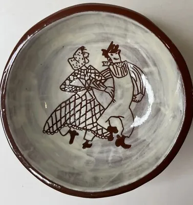 Country Square Dancers Pottery Bowl 5” Artist Signed By JAJ 5/50 Folk Art • $22