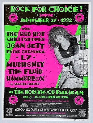 $100 • Buy RED HOT CHILI PEPPERS JOAN JETT MUDHONEY L7 1992 Rock For Choice CONCERT POSTER
