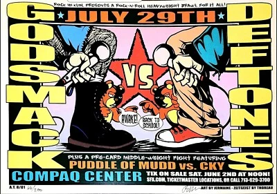 $120 • Buy Jermaine Rogers Deftones & Godsmack  Concert Poster With Puddle Of Mud And CKY