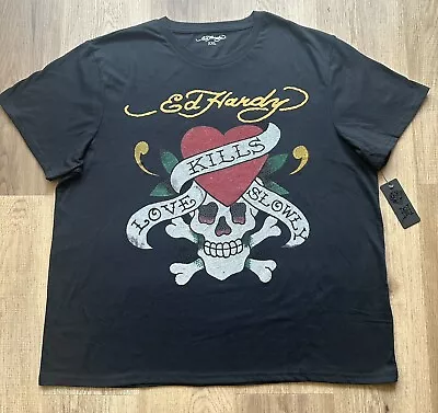 Ed Hardy Men’s Love Kills Slowly  T-Shir Black Rhinestone Embellished Ize XXL • $49