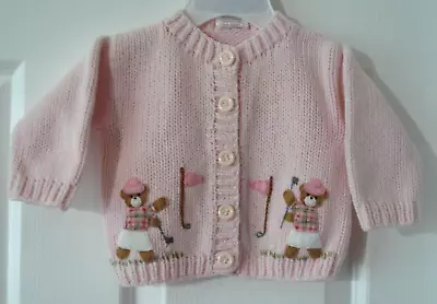 Victoria Kids Infant Girl Pink Sweater Brown Bears Golfing Size 3-6 Months • $19.99