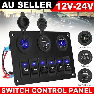 6 Gang 12V Switch Panel Control USB ON-OFF LED Rocker Toggle For Car Boat Marine • $29.45