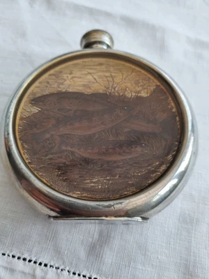 £12 • Buy Vintage Pewter Hip Flask Trout Fishermans Sheffield England