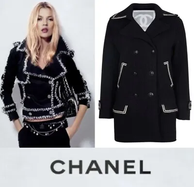 Chanel Vintage 2007 Barbie Black Tweed Boucle Pea Coat 38 40 6 8 Top Jacket M • £1435.23