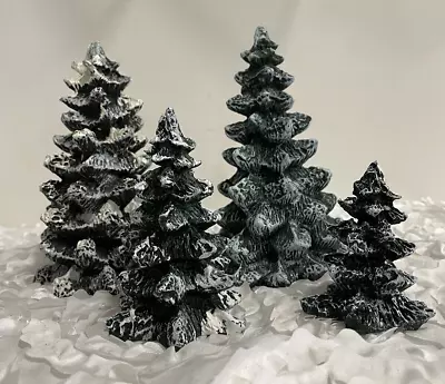 Mervyns Christmas Village Square Snow Flocked Trees Set Of 4! NICE! • $26.99