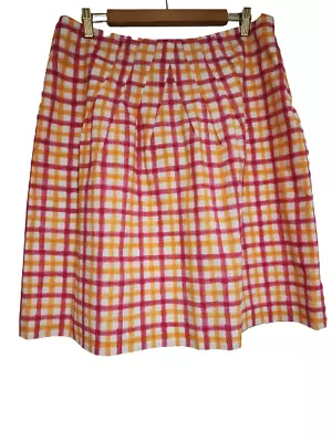 Talbots Womens Cotton Plaid Pleated A-Line Skirt Size 16 Red Orange White Lined • $24