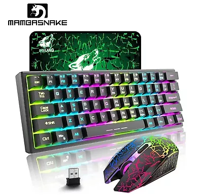 Wireless Gaming Keyboard And Mouse Combo 61 Key Rainbow LED Rechargeable • $29.99