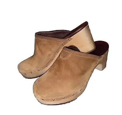 Ugg Abbie Chestnut Suede/Shearling Clogs Studded. Size 10; Very Good Condition • $44
