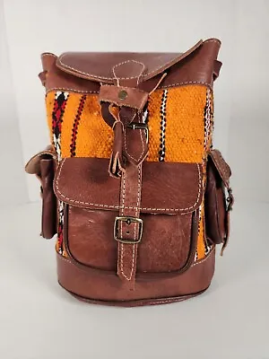 Handcrafted Boholand Handmade Moroccan Leather Bag Backpack. Boho Chic. Kilim • $59.95