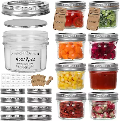 Small Mason Jars 8 Pack 4Oz/120Ml Mini Canning Jars With Regular Lids For Jelly • $19.11