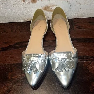 J. CREW Women’s Silver Mirror Metallic Dorsay Tassel Detail Flats Size 9.5 • $39