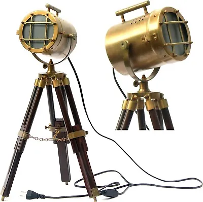 Vintage Model Searchlight Wood Antique Tripod Style Lamps LED Desktop Spotlights • $79.20