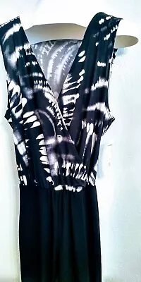 NY Collection  NEW Black White Sleeveless Printed Jumpsuit Poly Spandex 2X • $17.99