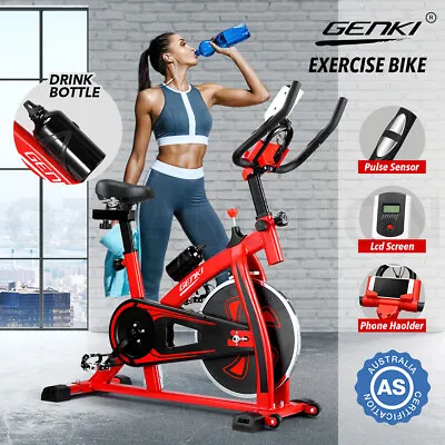 GENKI Spin Bike Exercise Bike Home Flywheel Cycling Training W/LCD Monitor Red • $249.95