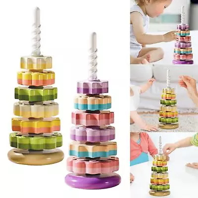 Baby Stack Toy Developing Bath Toy Color Shape Sorting Rainbow Ring Stacker • £15.95