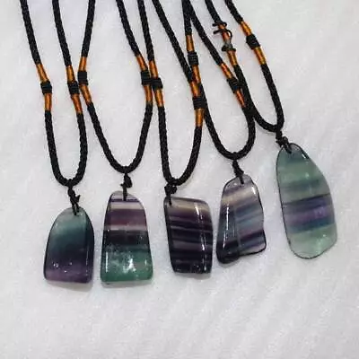 10x Natural Rainbow Fluorite Quartz Crystal Geometry Stone Pendant Necklace Gift • £23.34