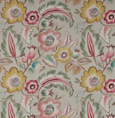 Jane Churchill Curtain Fabric 'PIPER - PINK/GREEN' 2.4 METRES  - Cotton Blend • £75.99